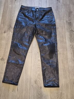 LOFT Shimmery Black Metallic Straight-Leg Pants
